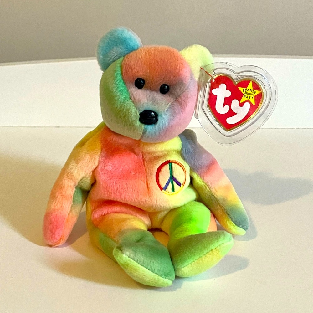 Ty Rainbow Peace Bear Plush Toy